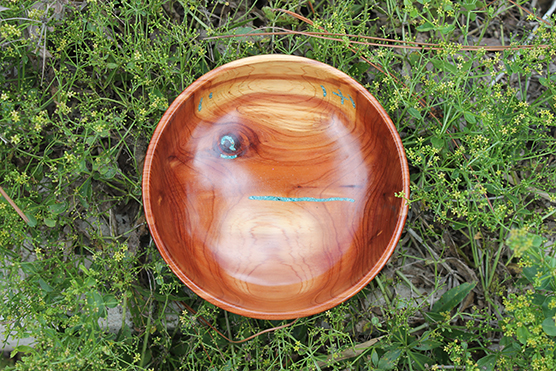 Richard Florance, "Red Cedar Bowl." Wood and Turquoise. Photo by Amanda Shackleford.