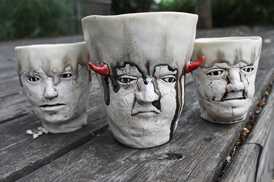 Clara Hoag, "Assorted Face Mugs." Ceramic. Photo by Amanda Shackleford.
