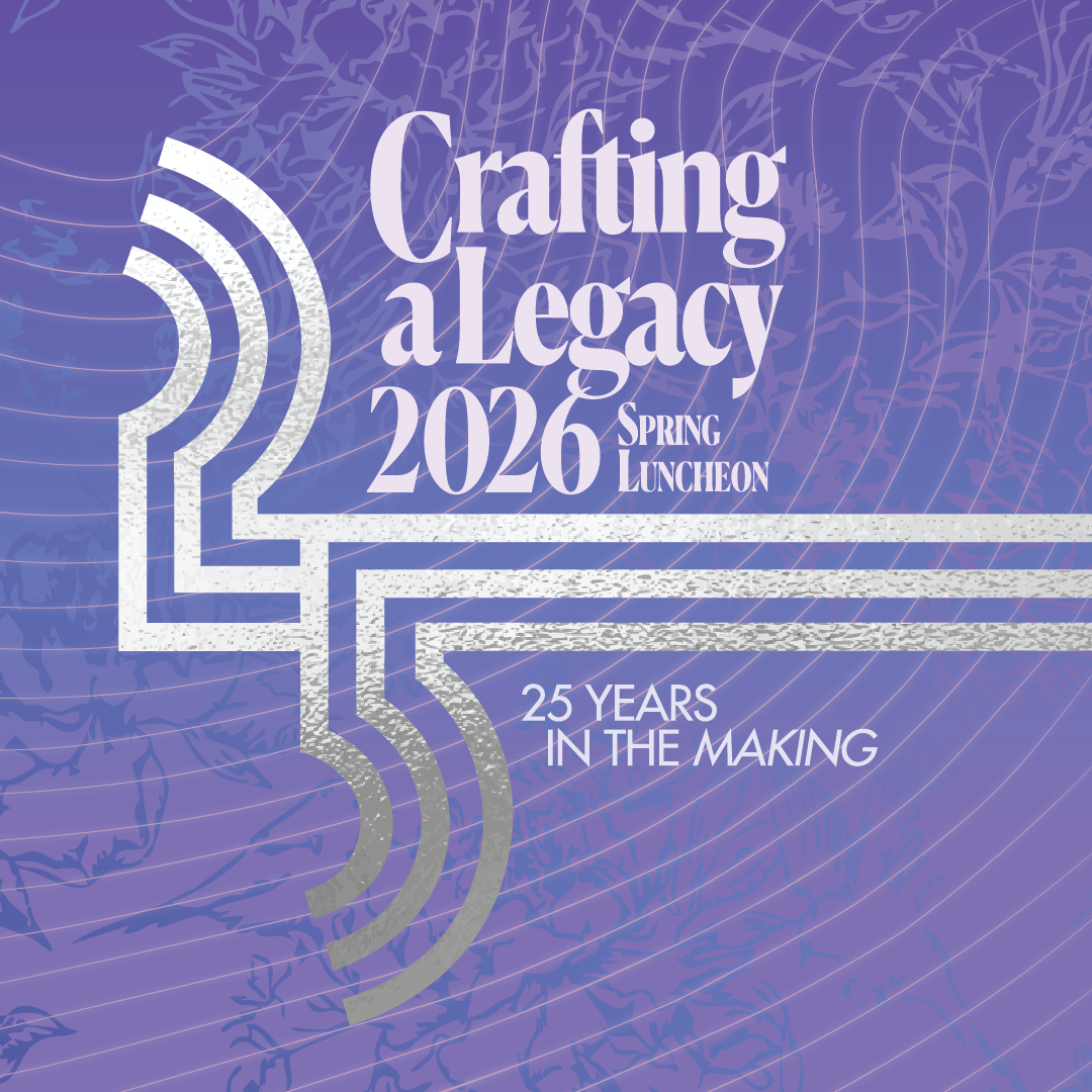 Crafting a Legacy Spring Luncheon 2026 logo on a purple swirl background.